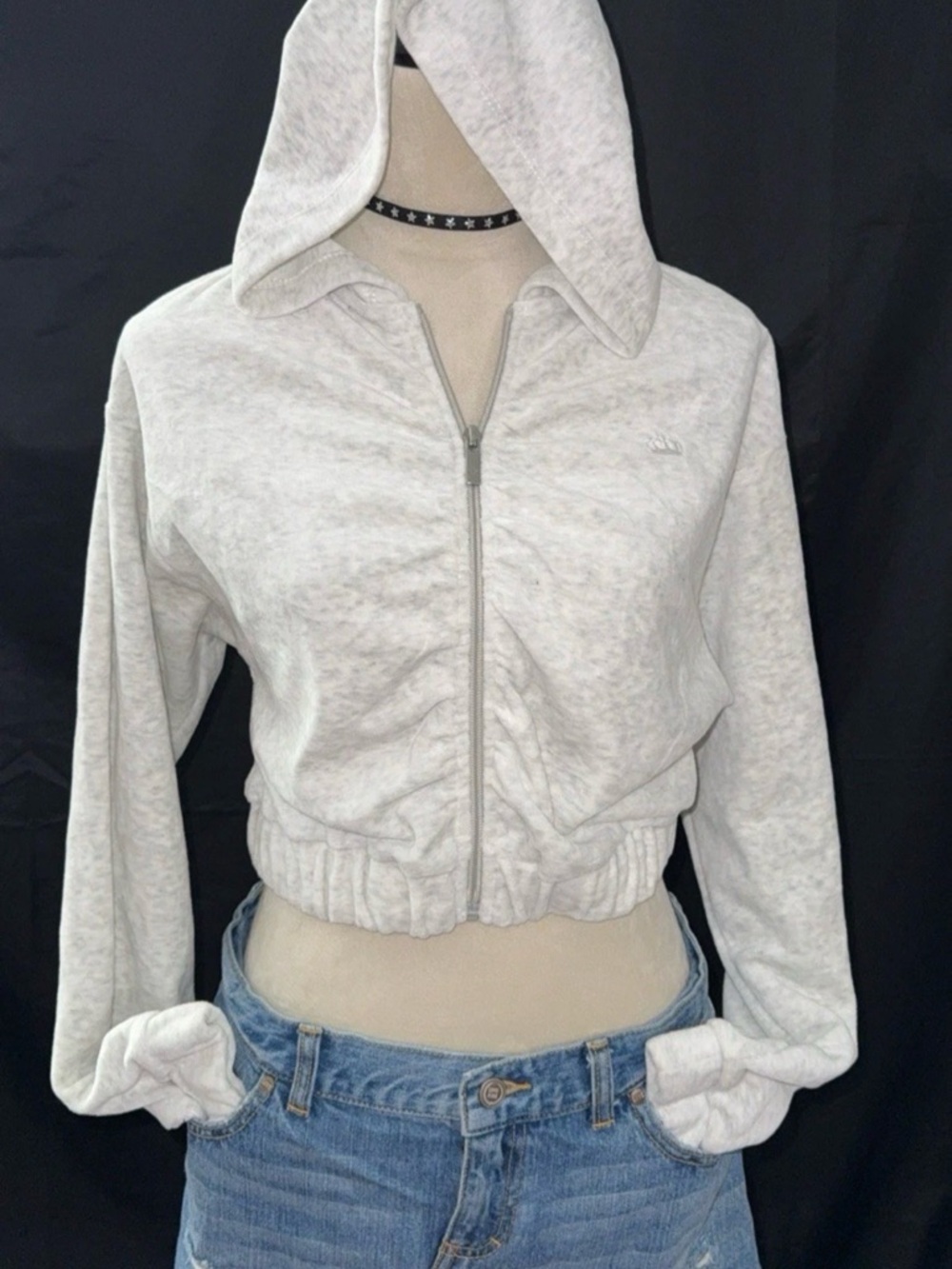 Juicy Couture Light Gray Cropped Zip-Up Hoodie